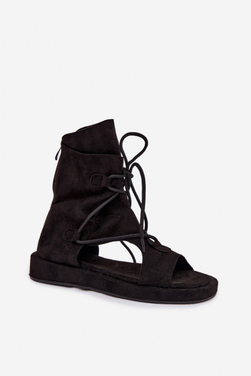 Sandali da donna in ecopelle scamosciataoAe con uno stivale I INiązaniem colore nero Ferlisse