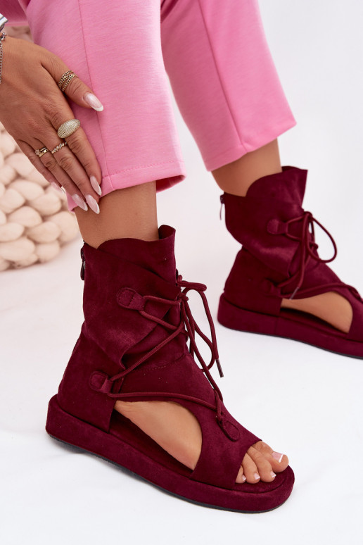 Sandali da donna in ecopelle scamosciataoAe con uno stivale I INiązaniem Borgogna Ferlisse