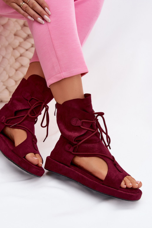 Sandali da donna in ecopelle scamosciataoAe con uno stivale I INiązaniem Borgogna Ferlisse