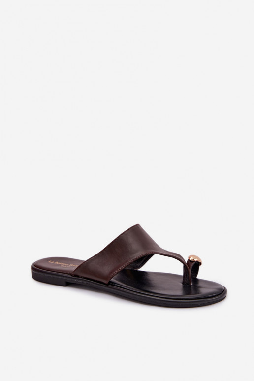 Pantofole Appartamento delle donne Eko Pelle Ze colore doratom Detalem CzekoladoAe Lavessa