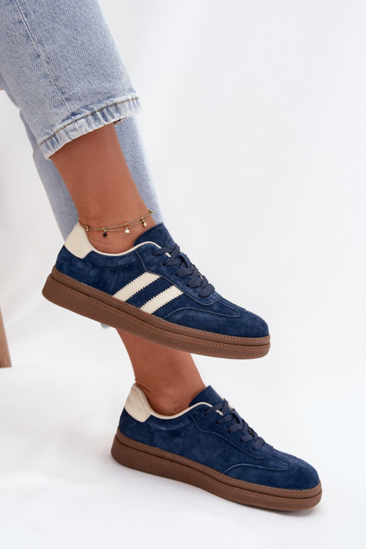 Scarpe modello sneakers Femminile dalla pelle scamosciata con una piattaforma blu scuro Sylviona