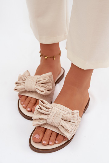 Infradito da donna con tacco largo e fiocchi color sabbia Amivelle