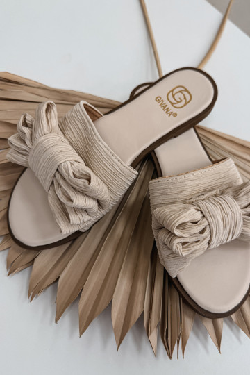 Infradito da donna con tacco largo e fiocchi color sabbia Amivelle 2