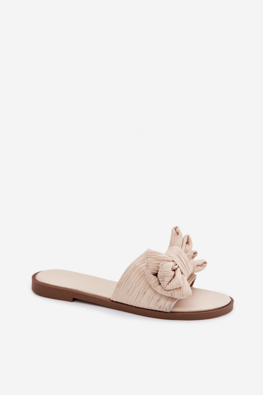 Infradito da donna con tacco largo e fiocchi color sabbia Amivelle