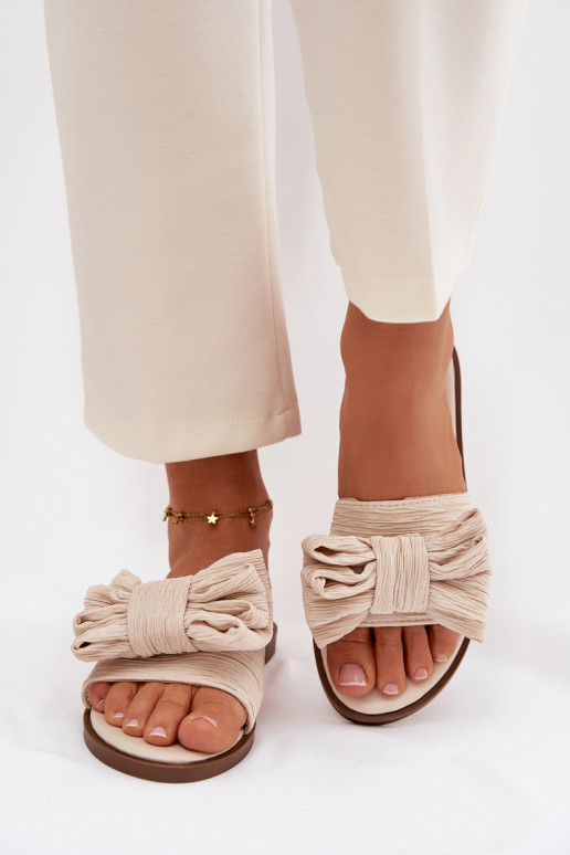 Infradito da donna con tacco largo e fiocchi color sabbia Amivelle