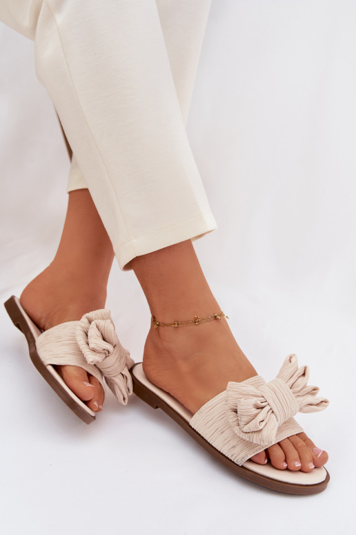 Infradito da donna con tacco largo e fiocchi color sabbia Amivelle