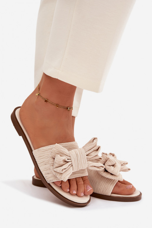 Infradito da donna con tacco largo e fiocchi color sabbia Amivelle