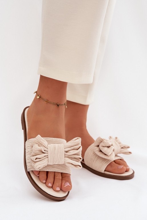 Infradito da donna con tacco largo e fiocchi color sabbia Amivelle