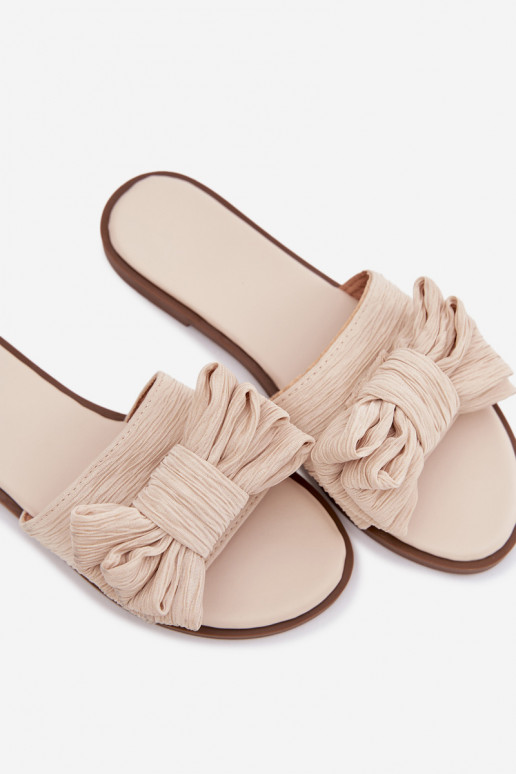 Infradito da donna con tacco largo e fiocchi color sabbia Amivelle