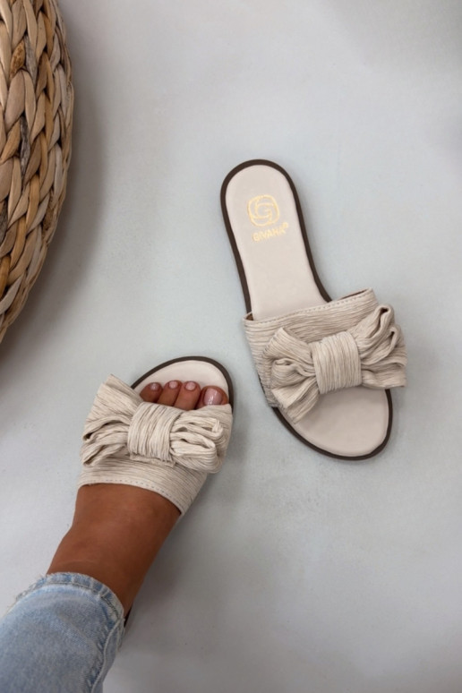 Infradito da donna con tacco largo e fiocchi color sabbia Amivelle