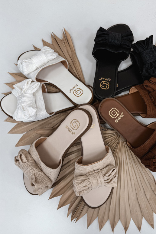 Pantofole da donna con tacco largo e fiocchi, bianche Amivelle