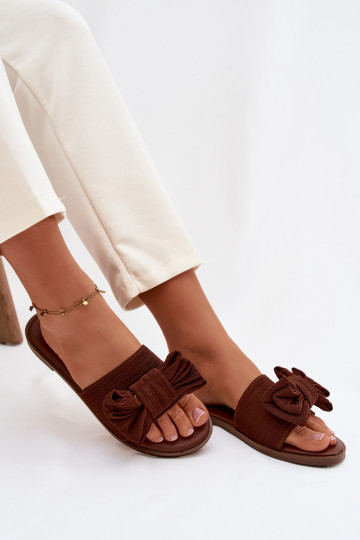 Pantofole da donna con tacco largo e fiocchi, marroni Amivelle