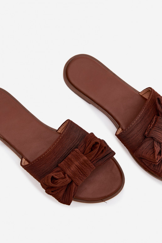 Pantofole da donna con tacco largo e fiocchi, marroni Amivelle