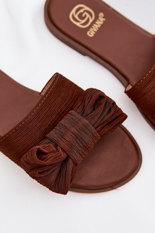 Pantofole da donna con tacco largo e fiocchi, marroni Amivelle