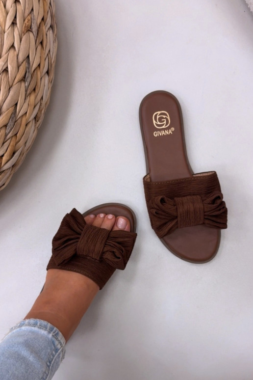 Pantofole da donna con tacco largo e fiocchi, marroni Amivelle