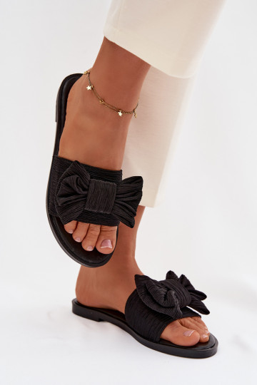 Ciabatte donna nere con tacco largo e fiocchi Amivelle
