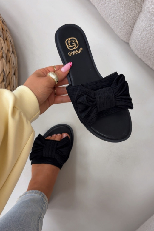 Ciabatte donna nere con tacco largo e fiocchi Amivelle