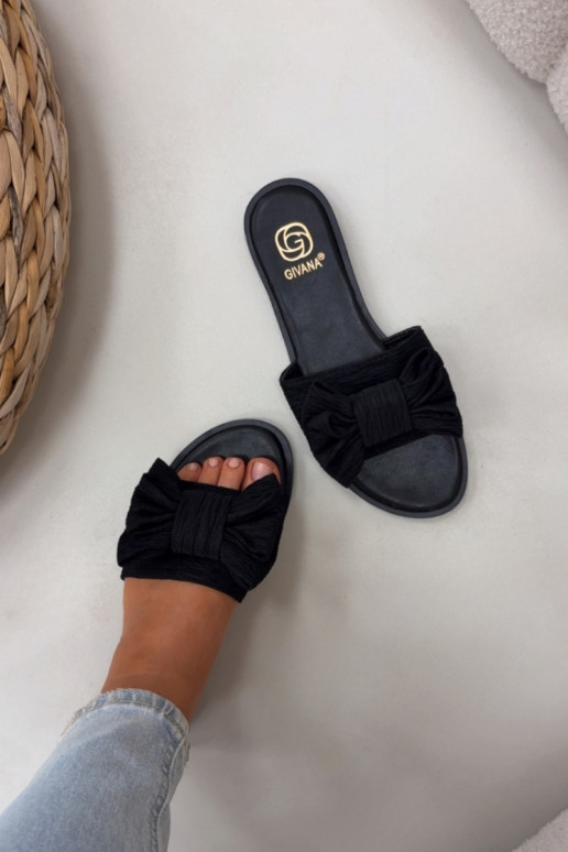 Ciabatte donna nere con tacco largo e fiocchi Amivelle