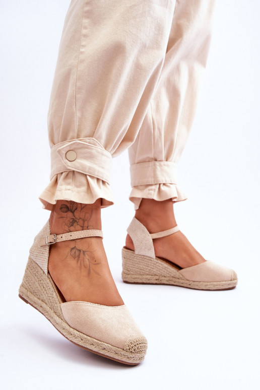 dalla pelle scamosciata sandali espadrillas Su un cuneo beige Cammer