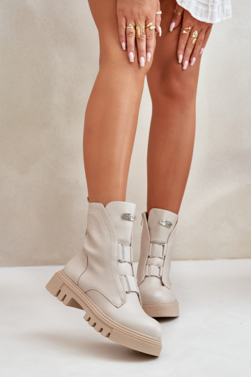 riscaldamento Stivaletti da lavoro Femminile Al Castello Eko Pelle colore avorio Deveilyra