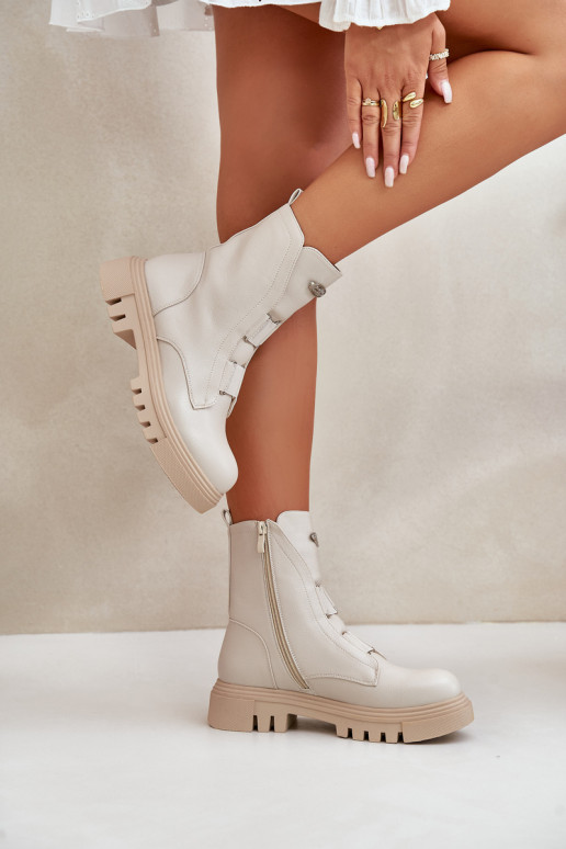 riscaldamento Stivaletti da lavoro Femminile Al Castello Eko Pelle colore avorio Deveilyra