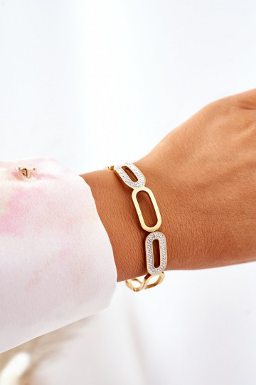 Bracciale in acciaio con gli occhi scintillanti colore dorato