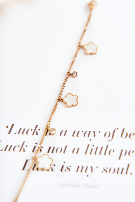 Un braccialetto con una catena con fiori oro-Bianco