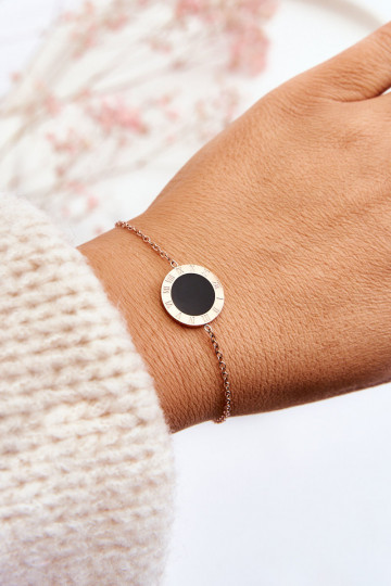 Bracciale da donna in stile celebrità neri con cerchio color rosa oro