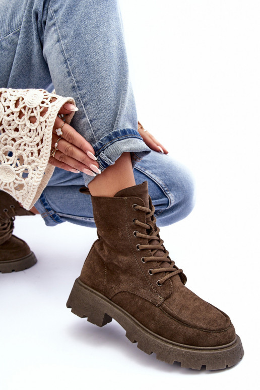 Scarpe scamosciate scarpe riscaldamento con tacchi larghi colore kaki Zikey