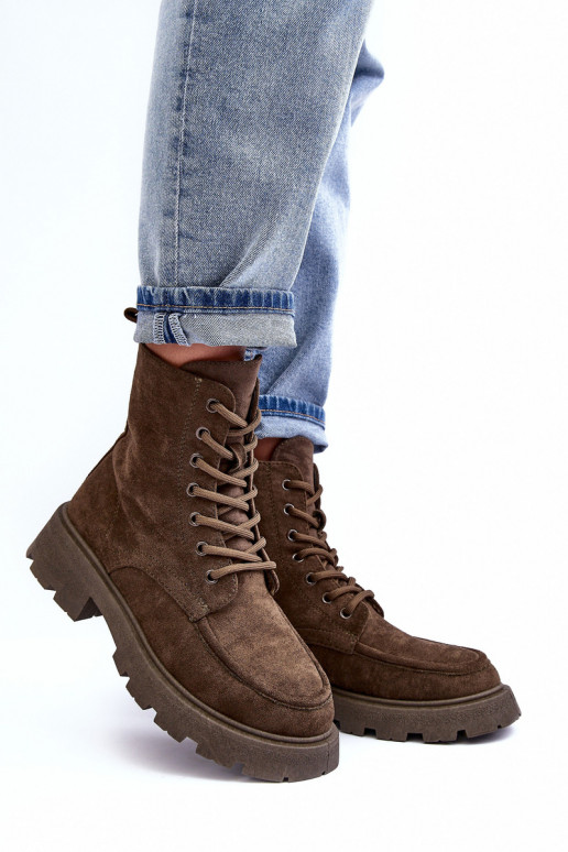 Scarpe scamosciate scarpe riscaldamento con tacchi larghi colore kaki Zikey