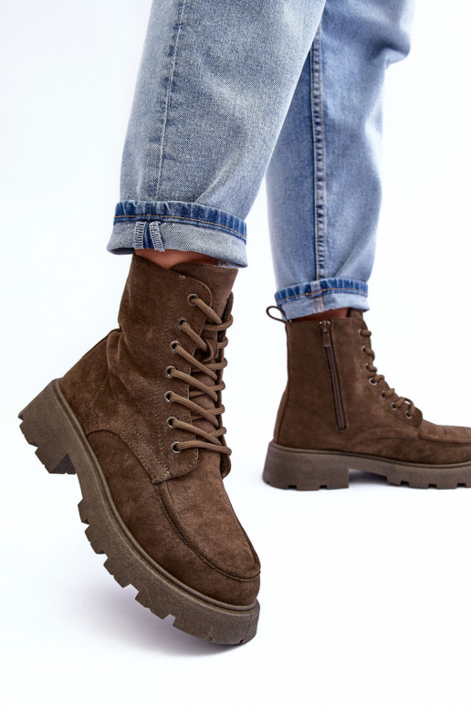 Scarpe scamosciate scarpe riscaldamento con tacchi larghi colore kaki Zikey