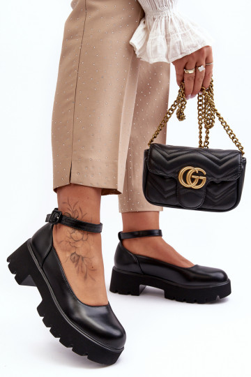 Femminile scarpe Con tacco basso con fibbie colore nero OAena