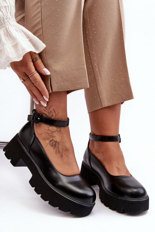 Femminile scarpe Con tacco basso con fibbie colore nero OAena