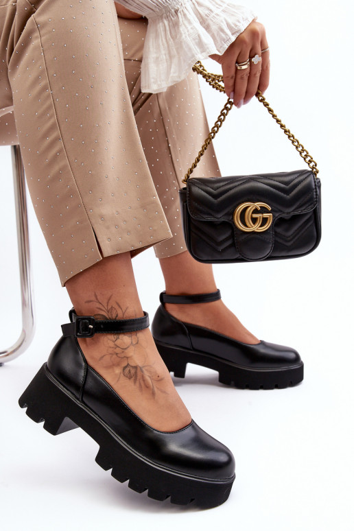 Femminile scarpe Con tacco basso con fibbie colore nero OAena