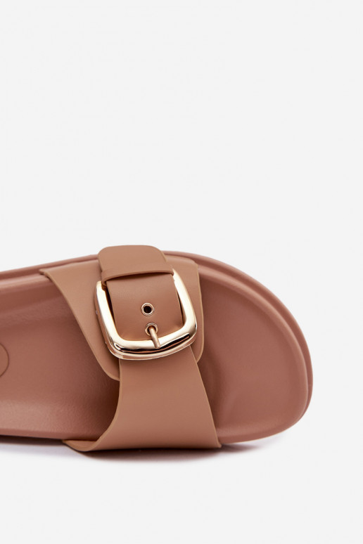 Pantofole da donna con fibbie dorate beige Rosivana