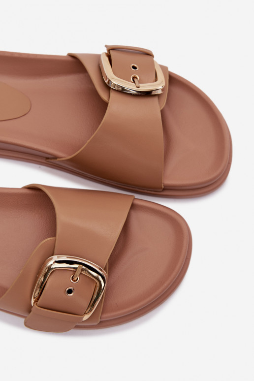 Pantofole da donna con fibbie dorate beige Rosivana