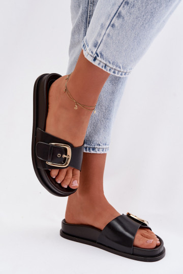 Pantofole da donna con fibbie dorate colore nero Rosivana