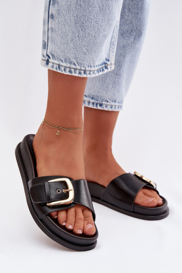 Pantofole da donna con fibbie dorate colore nero Rosivana 2