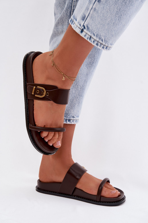 Pantofole da donna con fibbie dorate CzekoladoAe Sarilisse