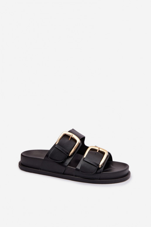 Pantofole da donna Eko Pelle Ze colore doratomi con fibbiemi colore nero Tervessa