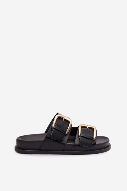 Pantofole da donna Eko Pelle Ze colore doratomi con fibbiemi colore nero Tervessa