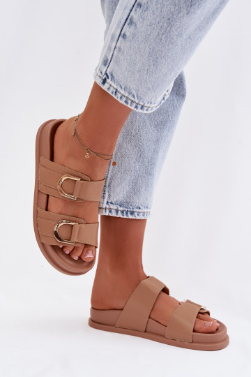 Eko Pantofole in pelle Femminile con strisce beige Rosinessa