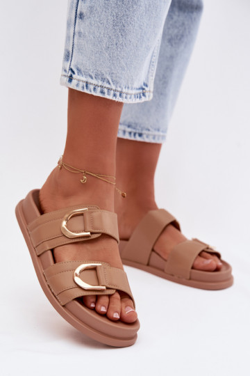 Eko Pantofole in pelle Femminile con strisce beige Rosinessa 2