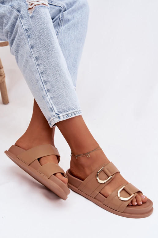 Eko Pantofole in pelle Femminile con strisce beige Rosinessa