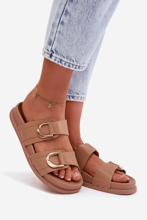 Eko Pantofole in pelle Femminile con strisce beige Rosinessa