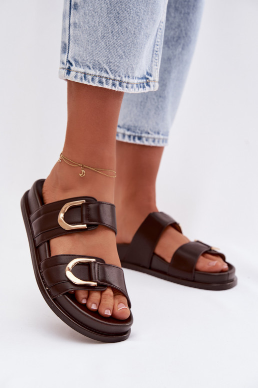 Eko Pantofole in pelle Femminile con strisce CzekoladoAe Rosinessa