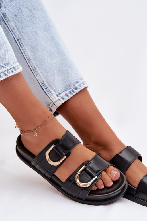 Eko Pantofole in pelle Femminile con strisce colore nero Rosinessa