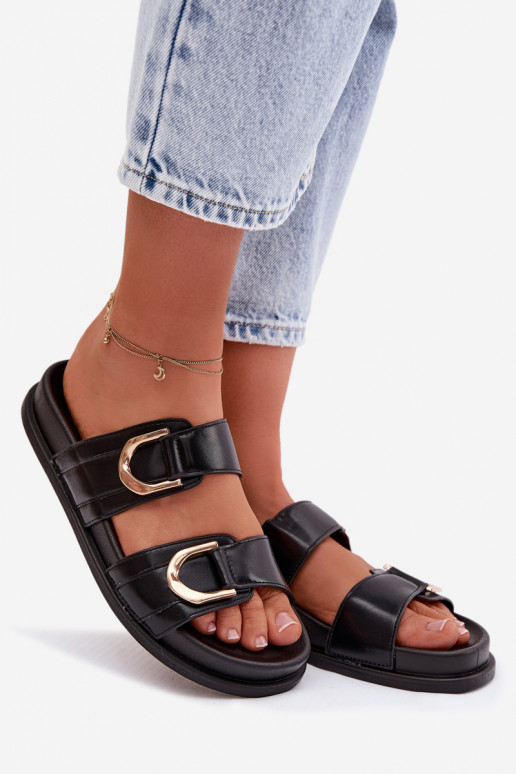 Eko Pantofole in pelle Femminile con strisce colore nero Rosinessa