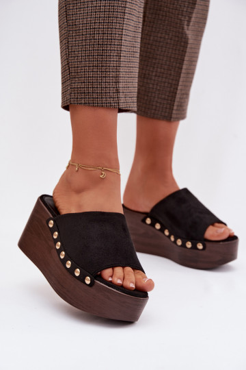 Pantofole con plateau in suede artificiale nere Helivina 2