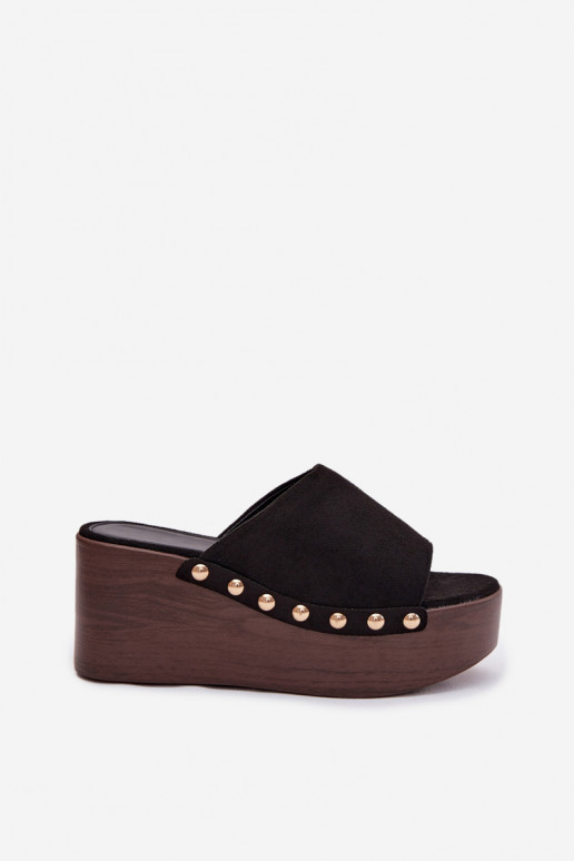 Pantofole da donna Su un cuneo Ze colore doratomi Borchie in ecopelle scamosciataoAe colore nero Helivina